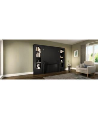 Streamdale Queen Size Murphy Platform Bed with Shelf, Side Cabinets, Drawers and LED, Black