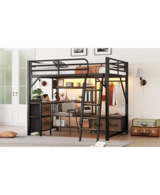 Loft Bed with Desk, Light, Storage, Wardrobe & Drawers