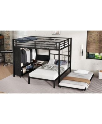 Queen/Twin Bunk Bed with Wardrobe, Trundle, Desk, Ladders