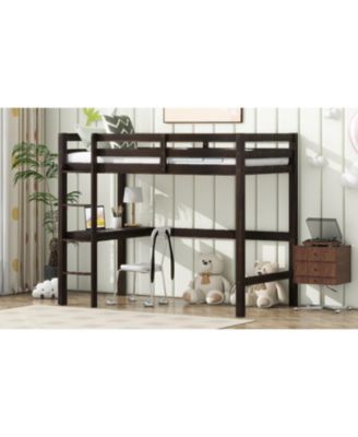 Espresso High Loft Bed with Desk & Guardrail