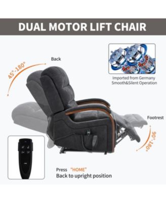 Power Black Chenille Lift Recliner, Heat & Massage, Dual Motor, 350 LBS