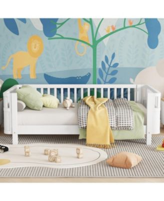 Twin Wood Platform Bed with Rails - White