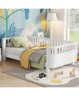 Twin Wood Platform Bed with Rails - White