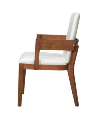 Modern Walnut Wood & White Glossy PU Leather Upholstered Dining Chairs Set of 2