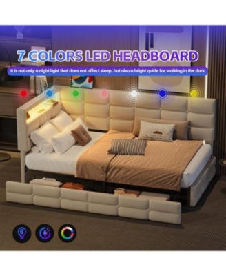 Upholstered Twin Daybed with Storage, LED Lights & Charging