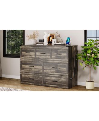 Murphy Bed Queen with Charging & Storage - Rustic Gray