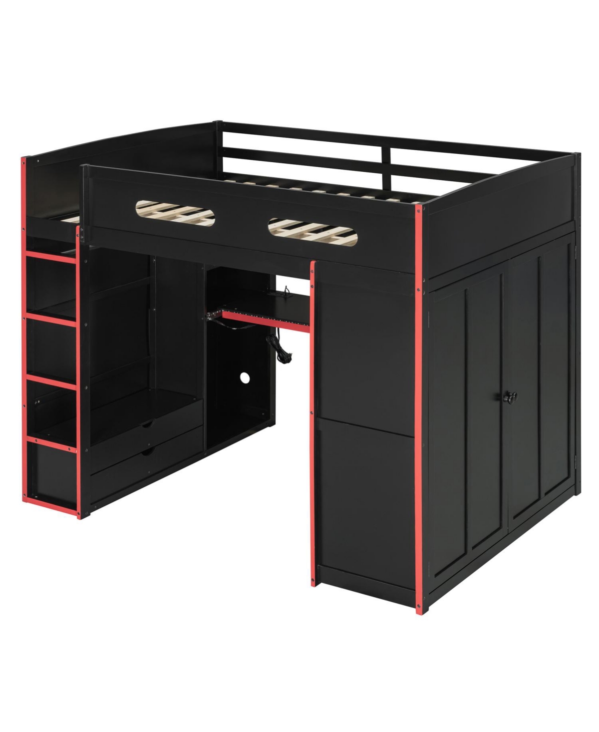 Streamdale Furniture Wood Loft Bed with Desk, Wardrobe, Storage & Rgb Light