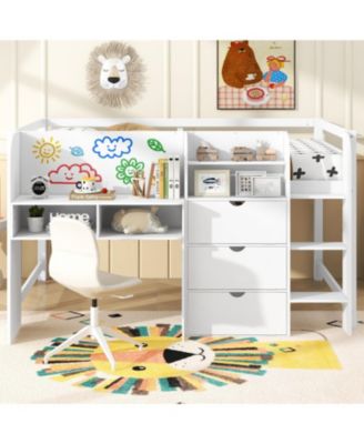 Streamdale Low Loft Bed with Desk, Storage, Bookcase & Whiteboard