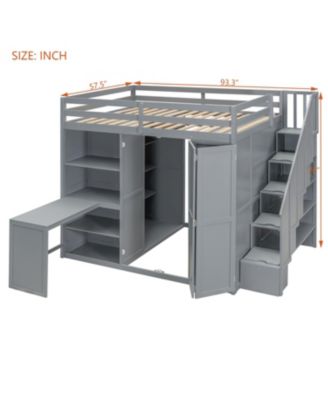 Full Size Loft Bed with Wardrobe, Desk and Shelves, Gray(OLD-LT000679AAE)