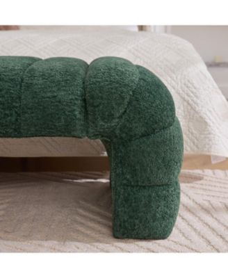  Modern Upholstered Bed Bench, Chenille Ottoman, Green