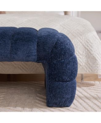 Modern Upholstered Bed Bench, Channel Tufted, Chenille, Navy