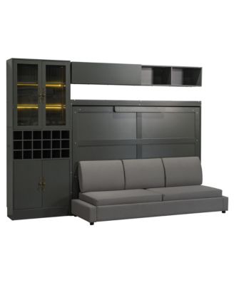 Full Size Murphy Bed Wall Bed with Sofa, Shelves USB & Light.