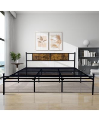 KING Bed Frame Wood Headboard Footboard Metal Platform Mattress Foundation