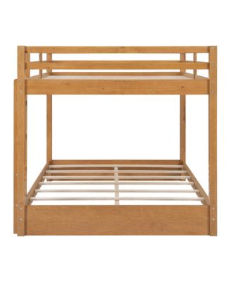 Wood Queen Size Bunk Bed with Ladder, Wood Color