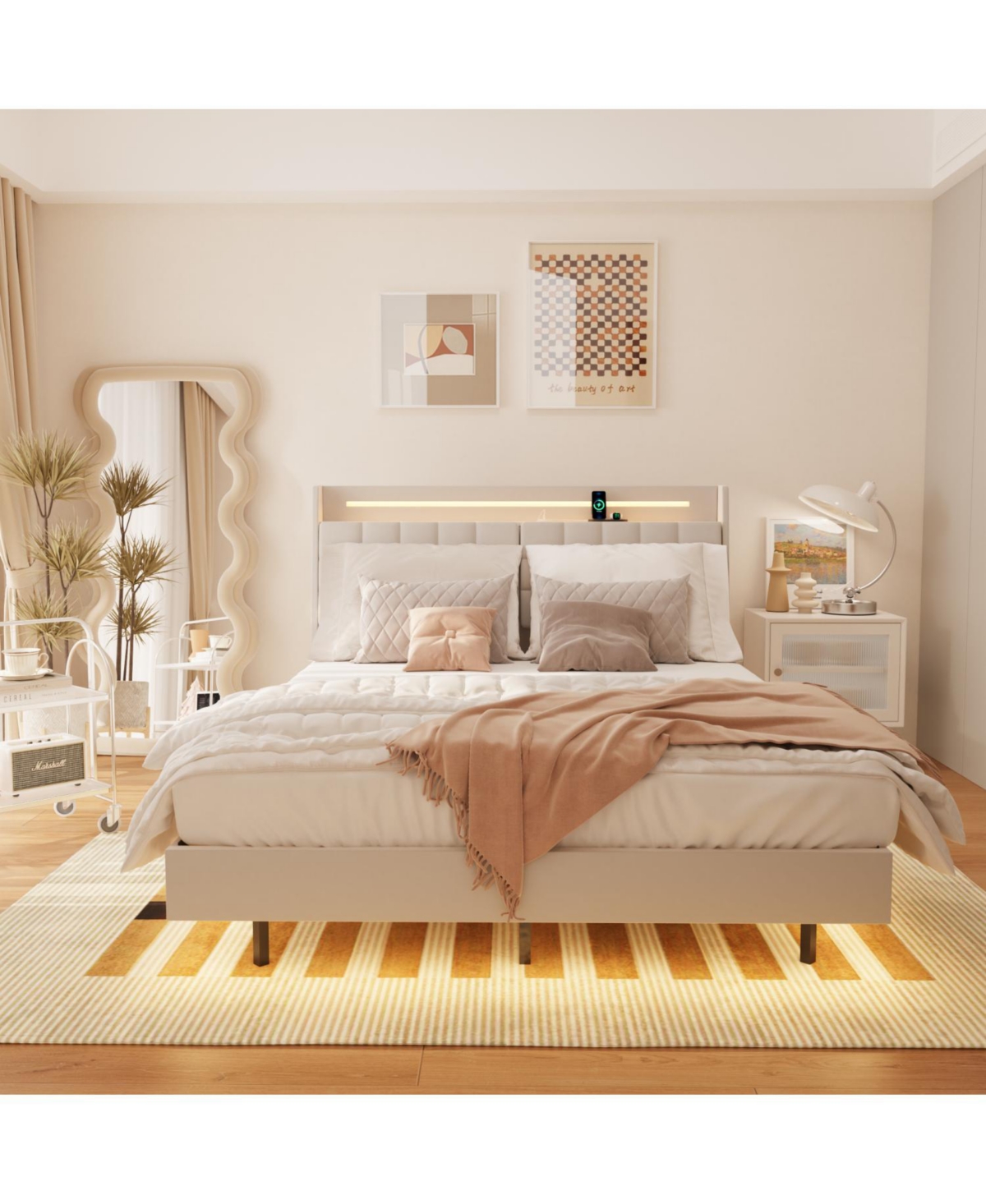 Streamdale Furniture Led Light Bed Frame Queen