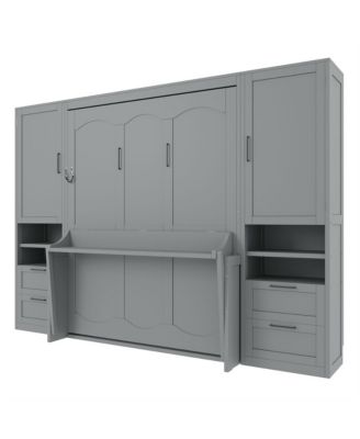 Queen Size Murphy Bed Wall Bed with Closet ,Drawers and Shelves