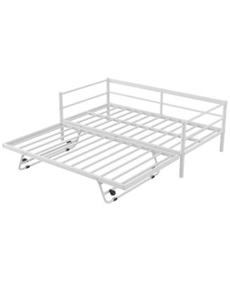 Twin Size Metal Daybed with LED and Adjustable Trundle, Pop Up Trundle