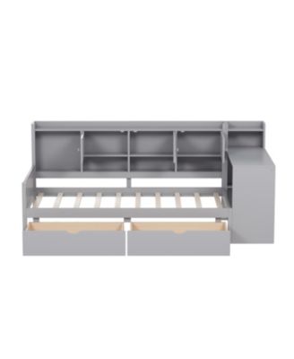 Twin Daybed with Storage, Desk & Bookshelf - Gray