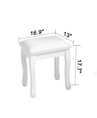 White Vanity Stool Padded Makeup Chair Bench with Solid Wood Legs