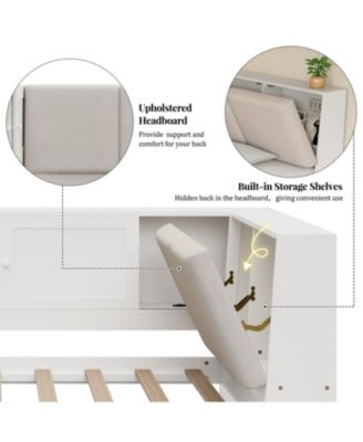Wooden Twin L-Shaped Daybed with Storage, Bookcase & USB, White