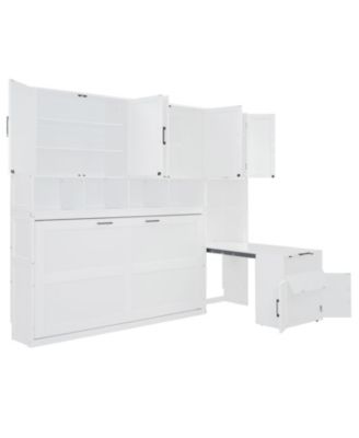 Twin Size Murphy Bed Wall Bed with Closet , Drawers & Desk-White