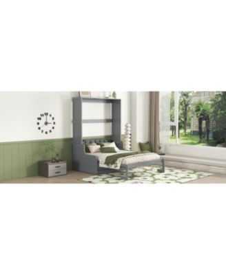 Queen Size Murphy Bed Wall Bed with Cushion,Gray