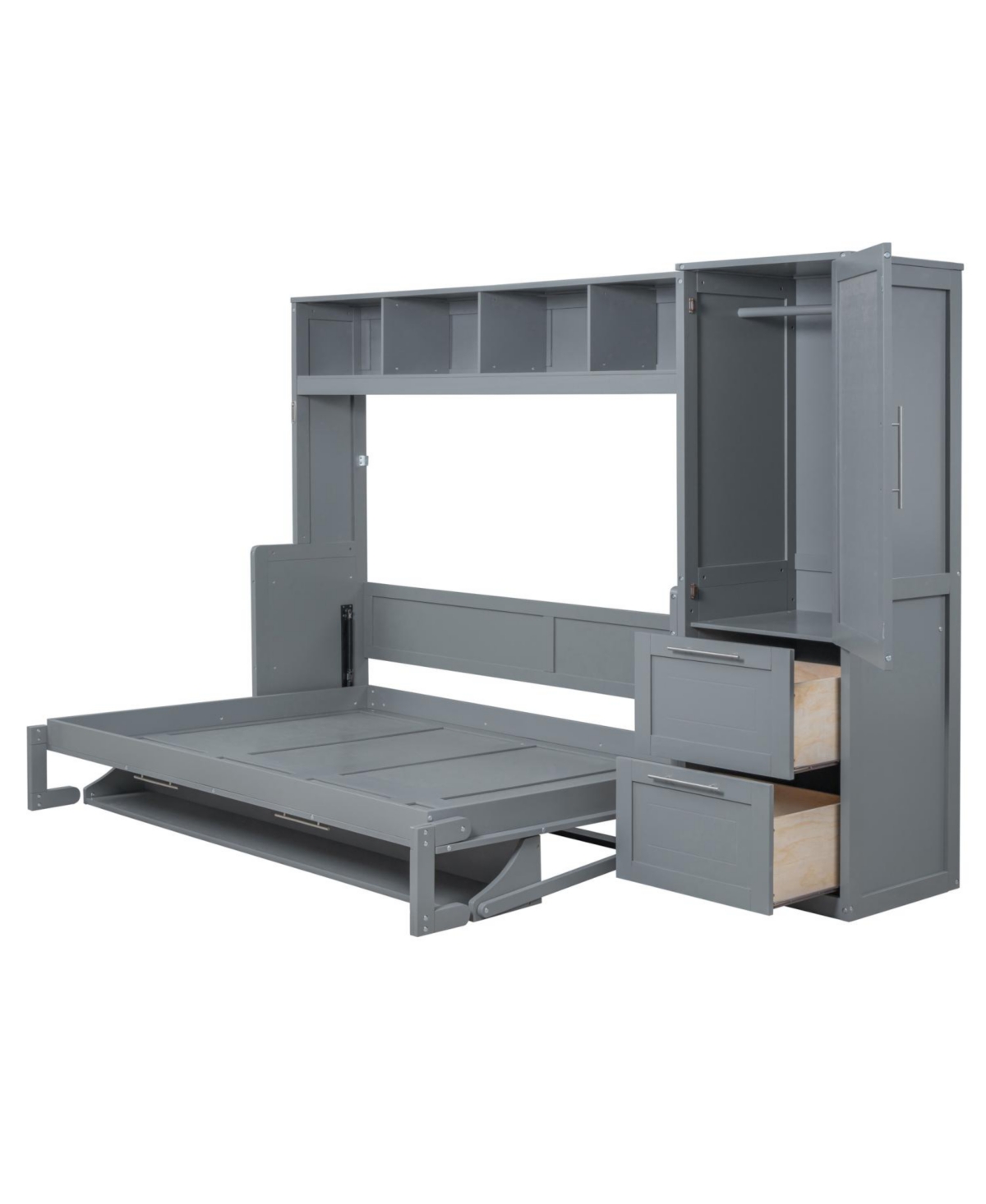 Streamdale FurnitureFull Size Murphy Bed Wall Bed with Closet and Drawers,Gray