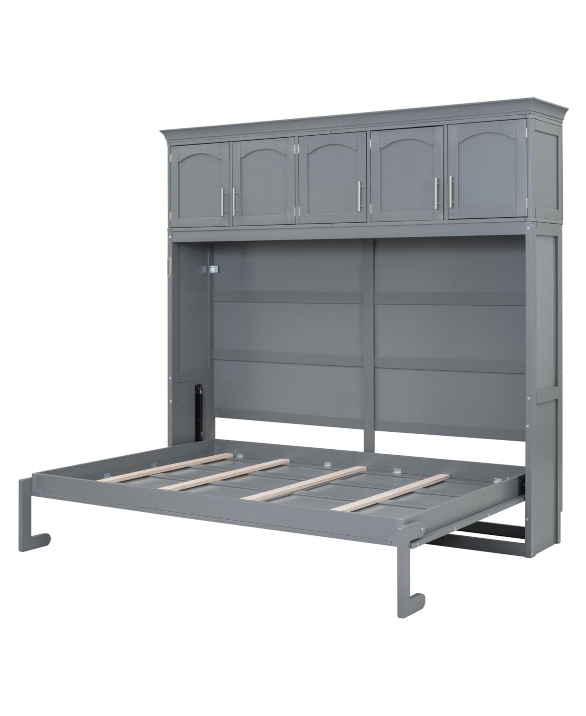 Streamdale Furniture Queen Size Murphy Bed Wall Bed with Top Cabinets,Gray