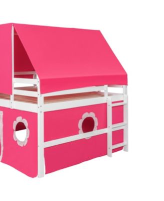 Full Size Loft Bed with Slide Pink Tent and Tower - Pink