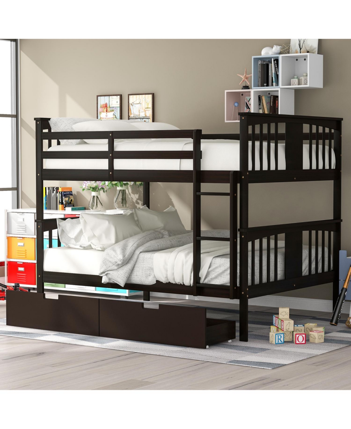 Streamdale Furniture + Full Over Wood Drawers & Ladder Bunk Bed