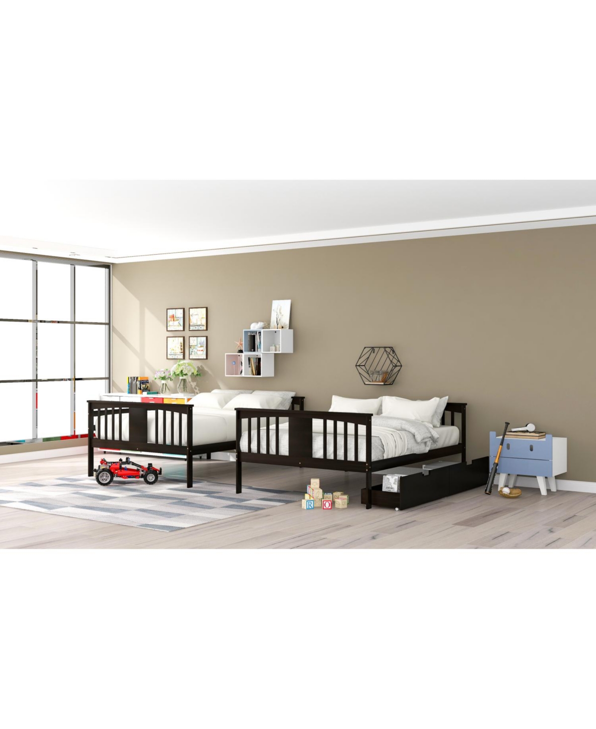 Streamdale Furniture + Full Over Wood Drawers & Ladder Bunk Bed