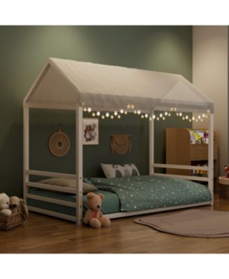 Montessori Metal Floor Bed Frame, House Bed with Guardrails, Kids/Toddlers.