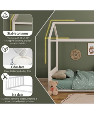 Twin Montessori Metal Floor Bed Frame, House Bed, Safety Rails, Easy Assemble, Black