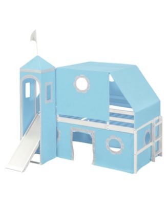 Twin Size Loft Bed with Slide Tent and Tower