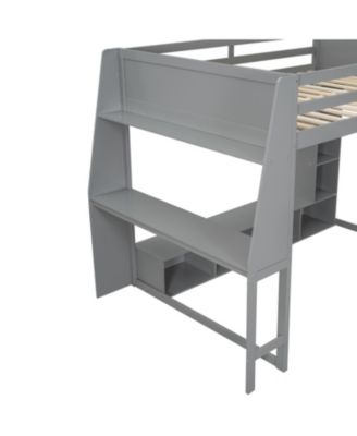 Streamdale Wood Gaming Loft Bed w/ Desk, Shelves, LED, Rack, Black