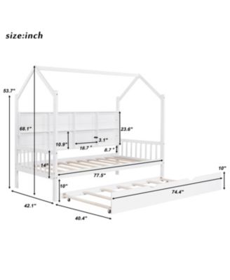 Wooden Twin House Bed with Trundle & Shelf