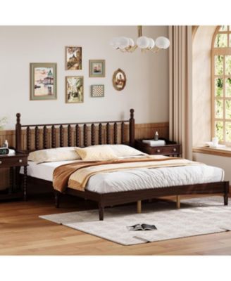 Streamdale King Wood Platform Bed, Gourd Headboard, Retro Style 
