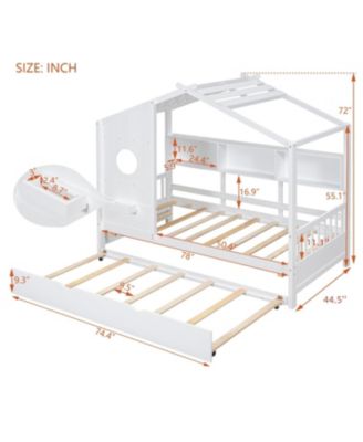 Wooden Twin House Bed with Trundle & Shelf - Gray
