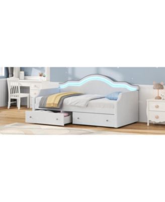 Twin Size Upholstered Daybed with LED and 2 Drawers
