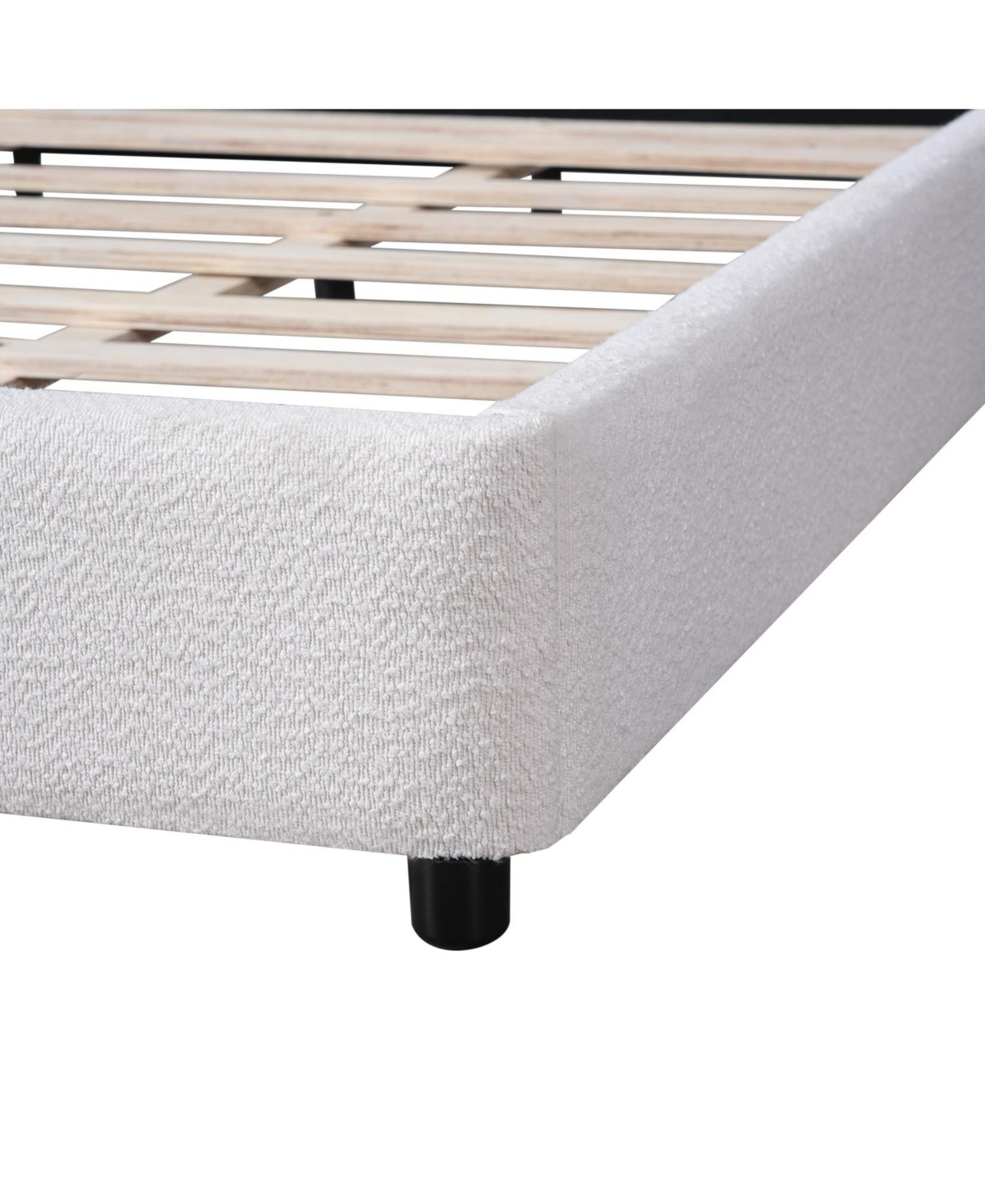 Streamdale Furniture King Size Bed Frame With Boucle Upholstered Round Curved Headboard, White