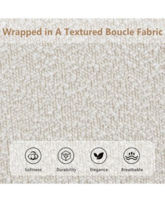 King Beige Boucle Bed Frame with Curved Tufted Headboard