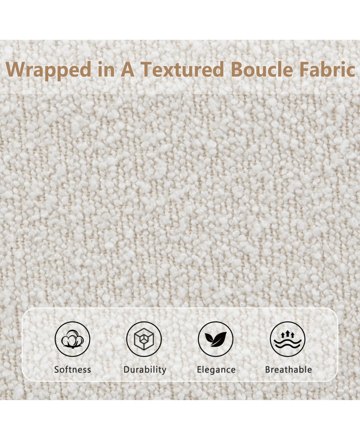 Streamdale Furniture King Beige Boucle Bed Frame with Curved Tufted Headboard