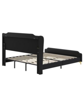  King Leather Wingback Bed Frame - Solid Slats, Easy Assembly