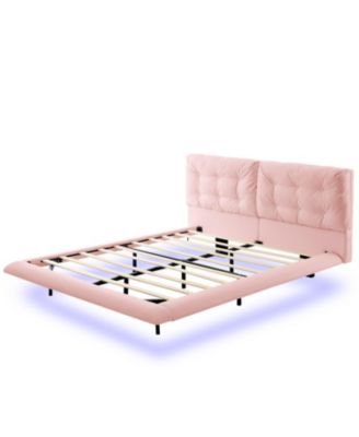 Queen Upholstered LED Platform Bed