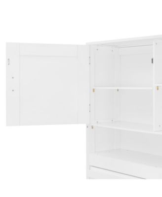  Queen Size Wall Murphy Bed with Ample Storage Space and Diamond Stripes, White