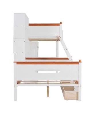 Twin Over Full Bunk Bed Wardrobe, Drawers, Shelves & LED