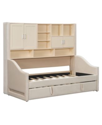 Twin Upholstered Daybed with LED, Storage & Trundle