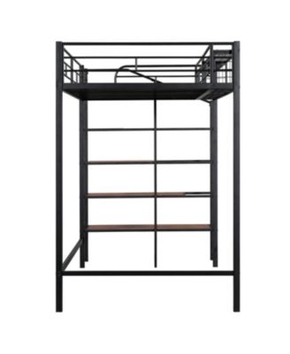 Twin Metal Loft Bed with Grid Shelf & Ladder.