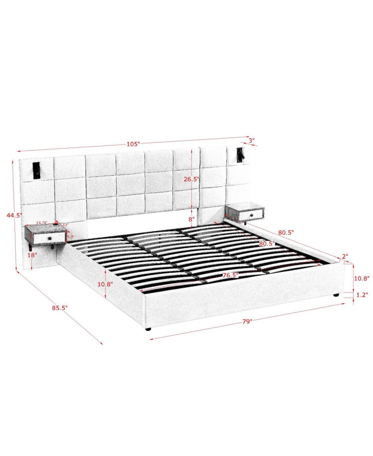 Streamdale Furniture King Beige Velvet Storage Bed with Shelves, Lamps & Usb