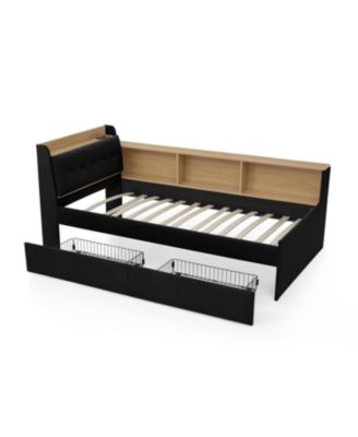 Twin Velvet Daybed- Storage Headboard, Wireless Charging, LED